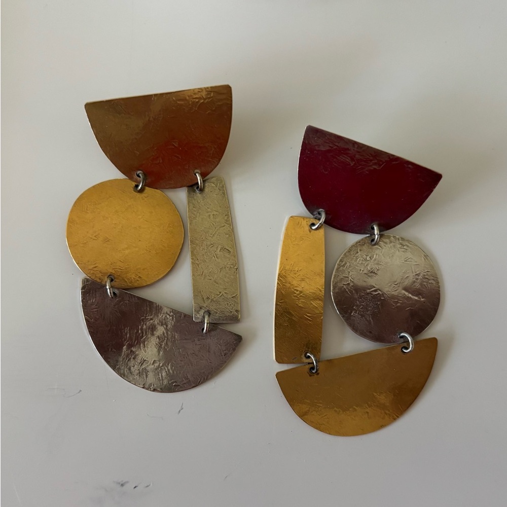 Annie Costello brown masha silver gold statement earrings ACB